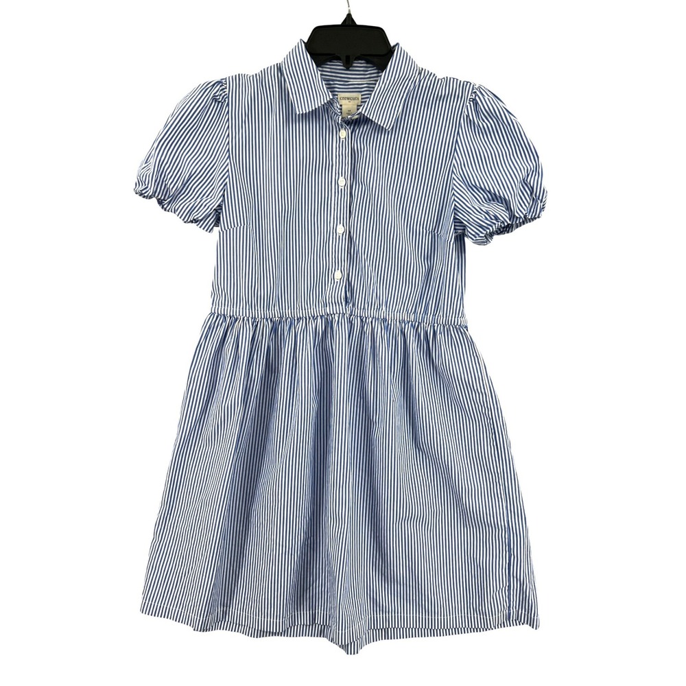 Crewcuts Striped Puff Sleeve Summer Dress Size 14 Blue White Coastal Classic